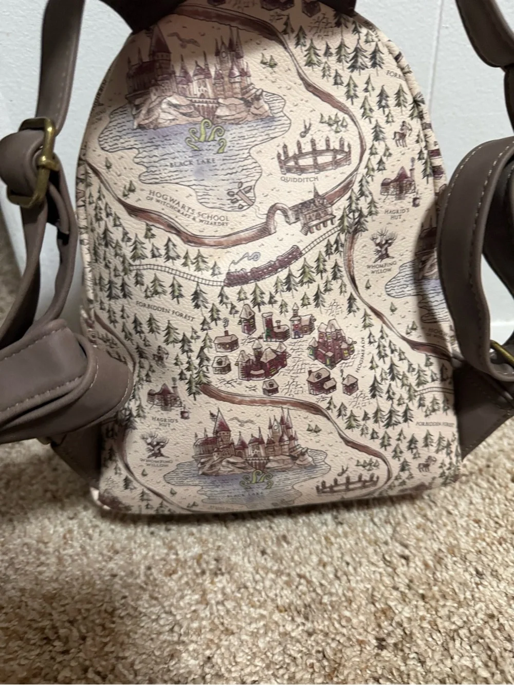 Loungefly Harry Potter Map Print Mini Backpack - Cream with Brown Trim